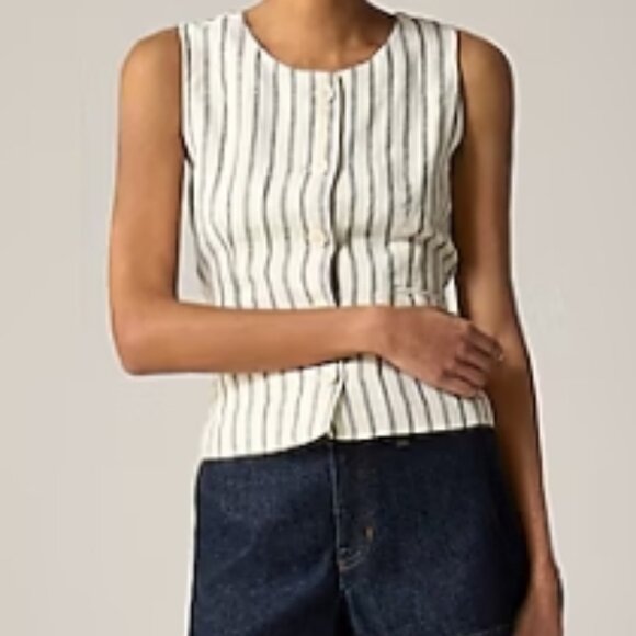 J.Crew Crewneck Vest – Striped Linen – Beige – Size 4 – NWT - Picture 1 of 5